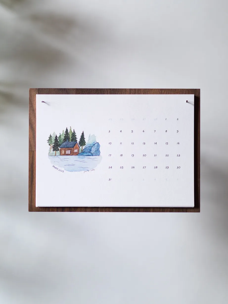 Calendrier Bureau - Support bois - Format A5