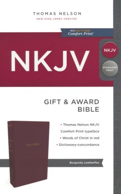 Anglais, Bible NKJV, gift & award, simili cuir bordeaux