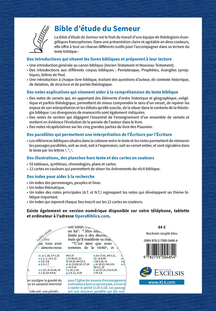 Bible d'étude Semeur 2015 couverture souple bleue tranche blanche